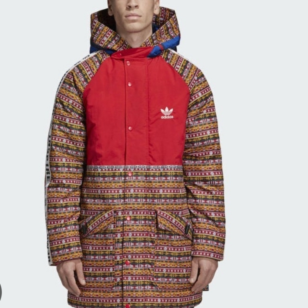 Adidas Men's Red and Multicolor Patterned Jacket
